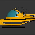 Yellow Futuristic Underwater Submersible With Transparent Cockpit Black Stripes And Mechanical Structure