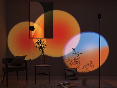 Modern Floor Lamp With Circular Warm Cool Light Projection In Living Room Interior 3d model