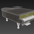 Black Piano With Open Lid And Yellow Painted Patterns On Interior And Wooden Keys