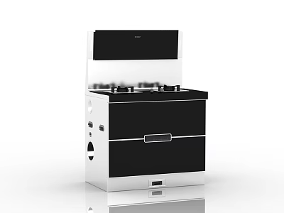 Modern Black And White Integrated Kitchen Stove With Range Hood And Cabinets 3d model