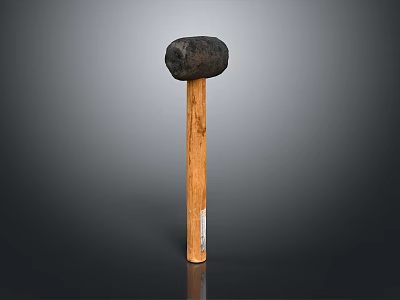 Heavy Duty Construction Hammer With Black Metal Head And Wooden Handle 3d model