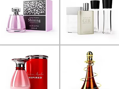 Perfume Cosmetics Collection With Various Elegant Bottle Designs And Packaging Boxes 3d model