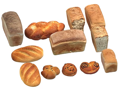 Assorted Fresh Bread Selection Featuring Braid Rolls Round Loaves And Artisan Varieties 3d model