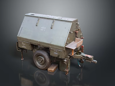 Military Style Green Car Trailer Parts With Wheels And Storage Compartment 3d model