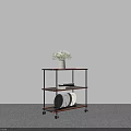 Modern Multi Tiered Storage Shelf With Wheels Vase And Storage Bins 3d model