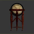 Vintage Educational Globe With Red Carved Stand And Ornate Wooden Base