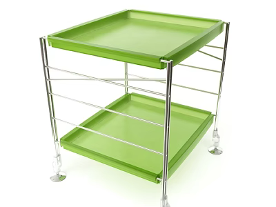 Practical Two Tier Storage Shelf with Green Trays and Metal Frame on Rolling Wheels 3d model