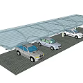Modern Outdoor Carport Structure Covering Multiple Parked Cars In Parking Area