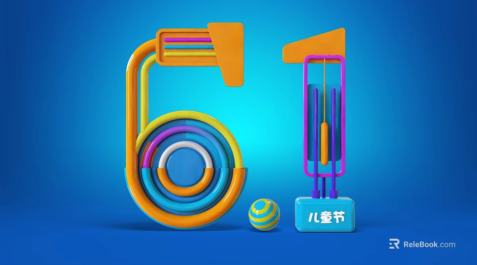 Colorful Geometric Shapes With Rings Columns And Ball For Children's Day Celebration 3d model 