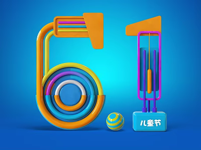 Colorful Geometric Shapes With Rings Columns And Ball For Children's Day Celebration 3d model