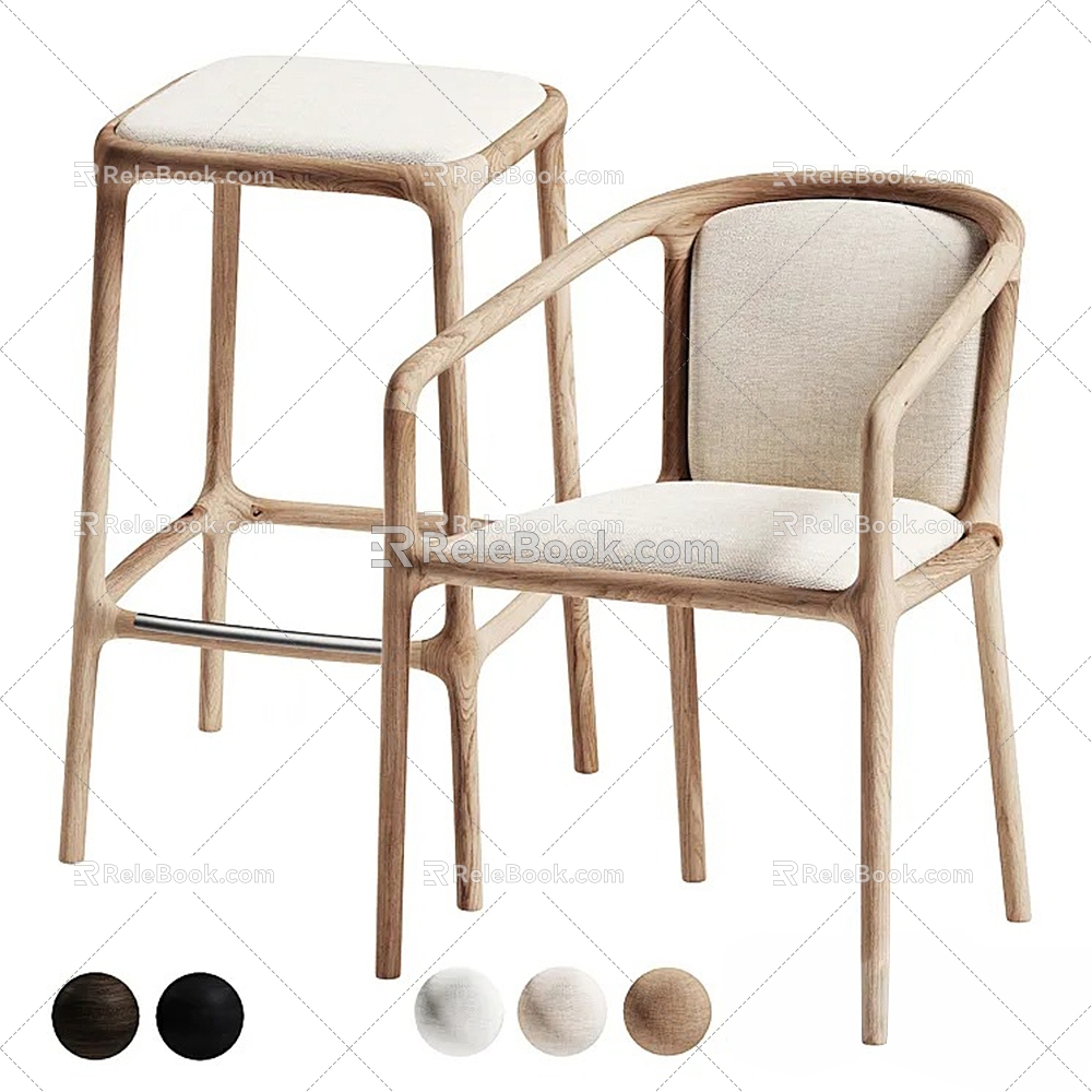 New Chinese Style Bar Stool Leisure Chair 3d model