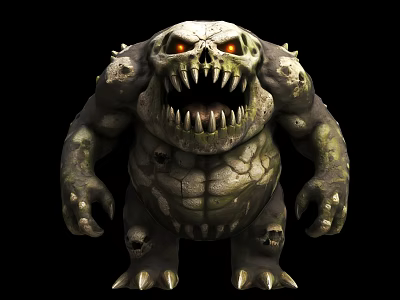 Game Movie Character With Skull Head Sharp Teeth Green Skin And Glowing Orange Eyes 3d model