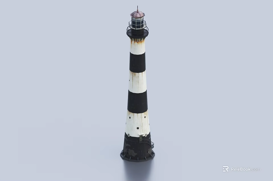 Lighthouse Tower With Black And White Stripes And Red Top Detailed Model 3d model 