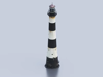 Lighthouse Tower With Black And White Stripes And Red Top Detailed Model 3d model