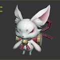 Cute White Rabbit Character With Pink Ears Red Eye Patterns Bell Ribbon And Drum Decoration