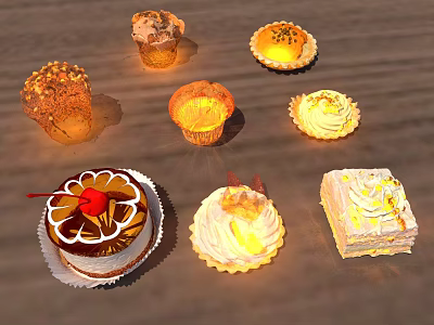 Assorted Dessert Shaped Decorative Lights With Cupcakes Cake Slices And Tarts For Home Decor 3d model