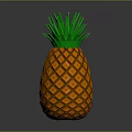 3D Pineapple Model With Orange Diamond Pattern And Green Leaf Top