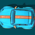 Cute Cartoon Style Blue Car With Orange Accents And Large Sporty Wheels