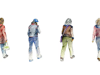 Modern hand-painted style walking female figure 3d model