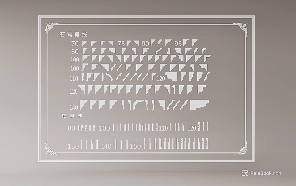 Gypsum Corner Line Specifications Chart With Various Angles And Lengths 3d model 