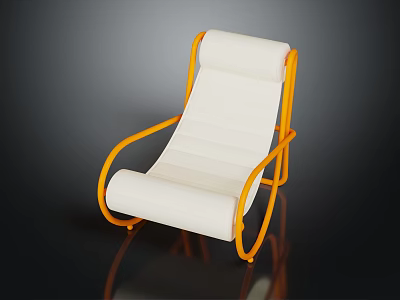 Modern Accent Chair With Orange Curved Frame And White Padded Seat Back 3d model