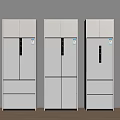 Three Modern White Upright Refrigerators Featuring Multiple Doors and Drawer Design in Kitchen 3d model