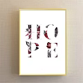 Floral LOVE Wall Art With Red Pink Leaves And Golden Frame White Background Design