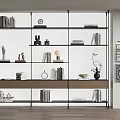 Modern Open Shelving Unit Displaying Books Decorative Items Clock Sculpture And Vase