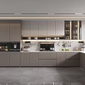 Modern Kitchen Interior With Gray Cabinets Appliances White Countertop And Natural Light