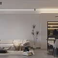 Modern Minimalist Open Plan Living And Dining Room Interior Design With Soft Ambient Lighting