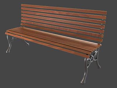 Sturdy Wooden Outdoor Bench With Slatted Design And Decorative Metal Legs 3d model