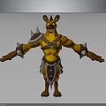 3D Orange Kangaroo Warrior Character With Spiked Armor And Outstretched Arms