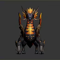 Mythical Dragon Creature With Fiery Flames And Golden Ornaments 3D Rendering