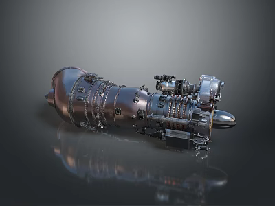 High Performance Aircraft Jet Engine With Metallic Structure And Mechanical Components 3d model