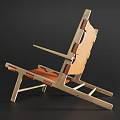 Minimalist Leisure Chair with Wooden Frame and Brown Leather Seat Sturdy Structure and Comfortable Armrests