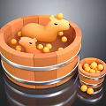 Cute Cartoon Beavers Playing In Wooden Tub With Yellow Balls And Small Bucket 3d model