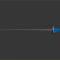 Metallic Fencing Sword With Slender Blade And Blue Handle On Reflective Surface