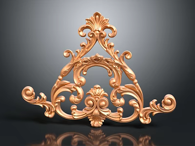 Ornate Golden Decorative Bracket With Intricate Carved Scrolls And Floral Details 3d model