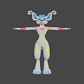 Animated Game Movie Character With Blue Purple Ears Colorful Stripes Arms Outstretched Tail