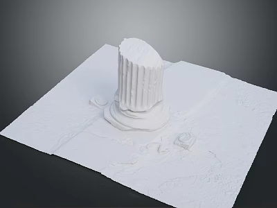 White Fluted Classical Column Model With Circular Ornaments On Square Base 3d model