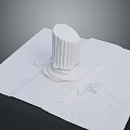 White Fluted Classical Column Model With Circular Ornaments On Square Base