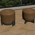 Brown Leather Shoe Stools On Wooden Floor With Window And Green Landscape