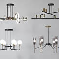 Modern Minimalist Chandeliers with Metal Structures Bulbs and Geometric Design Elements 3d model