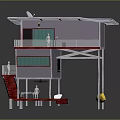 Colorful Cartoon House with White Roof Green Windows Red Balcony Stairs and White Railings