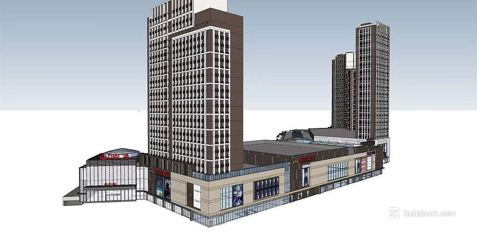 Modern Commercial Complex With High Rise Towers Glass Facade And Retail Spaces 3d model 