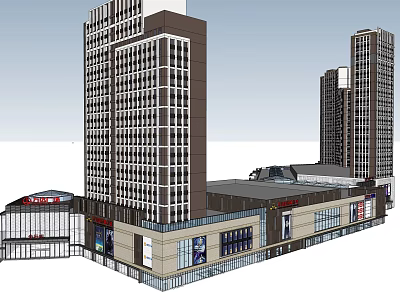 Modern Commercial Complex With High Rise Towers Glass Facade And Retail Spaces 3d model