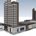 Modern Commercial Complex With High Rise Towers Glass Facade And Retail Spaces