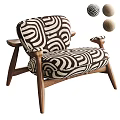 Modern Single Sofa With Black And White Swirl Pattern Fabric And Wooden Legs And Arms