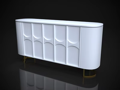 Modern White Console Cabinet With Curved Design Arched Panel Doors And Golden Legs 3d model