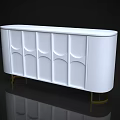 Modern White Console Cabinet With Curved Design Arched Panel Doors And Golden Legs